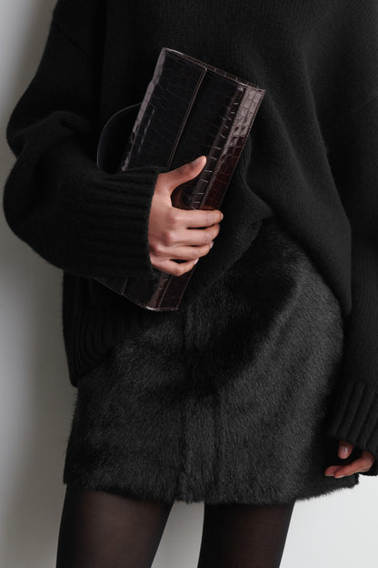 Pony hair-effect leather mini skirt