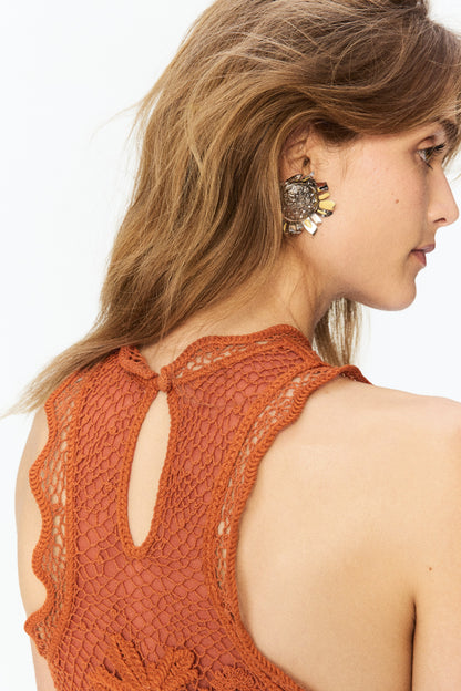 Women's Orange/Sunflowers Ruffled crochet-look dress | H&M GB