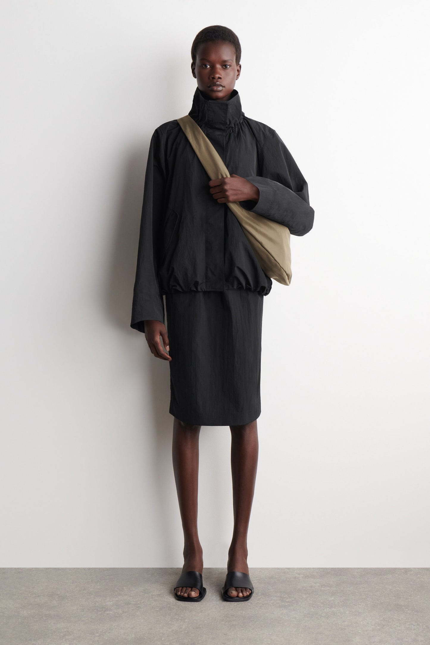 Curved Crossbody  Crinkled-Shell Bag