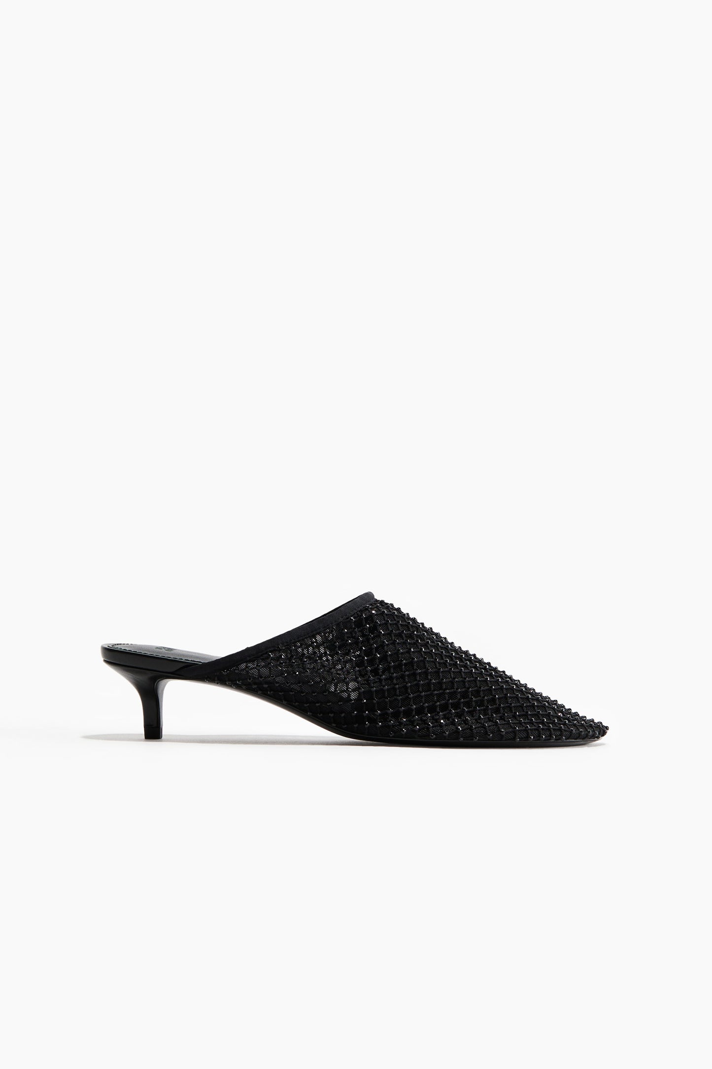 Heeled mesh mules