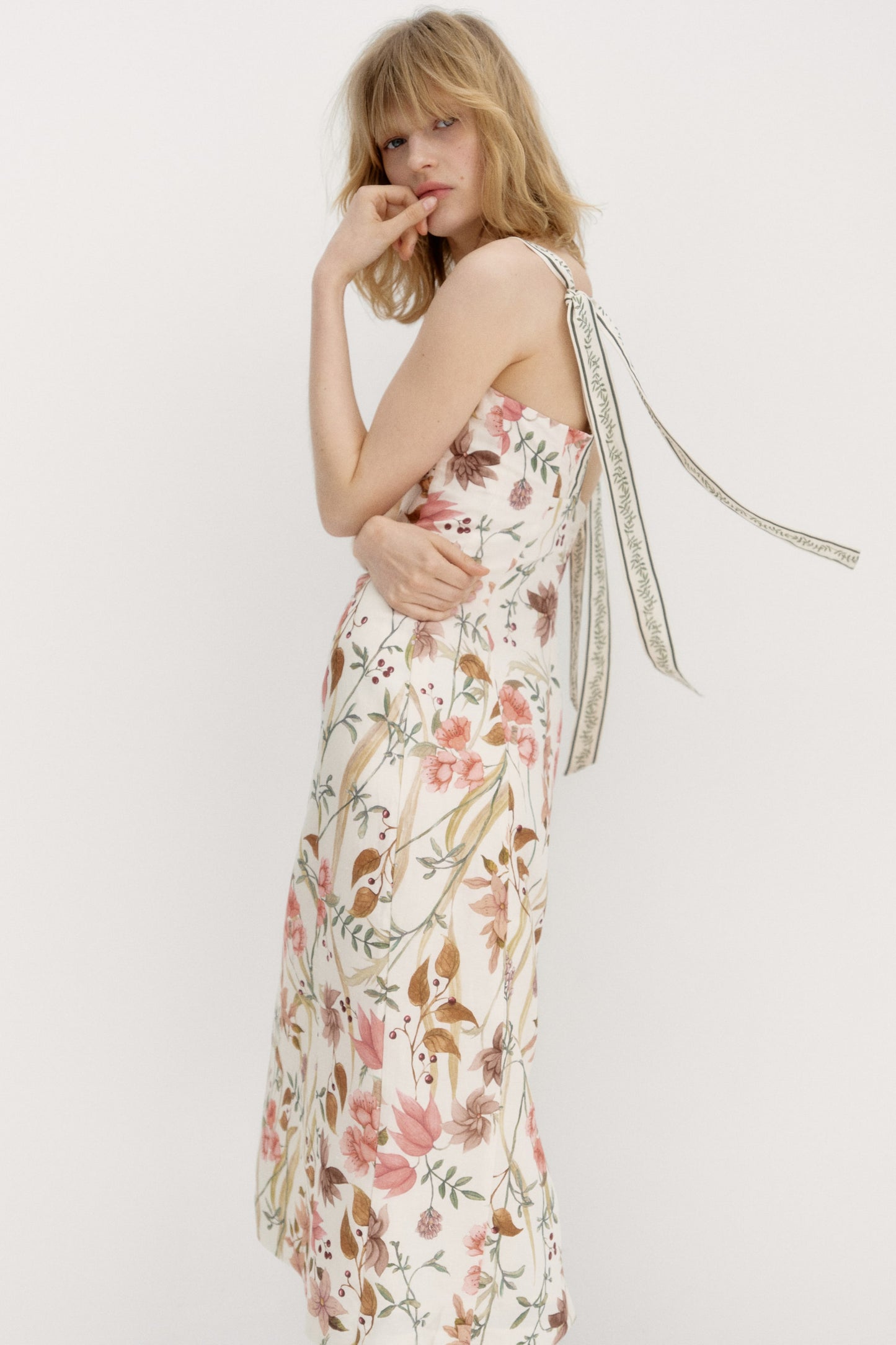 Linen-blend tie-strap dress