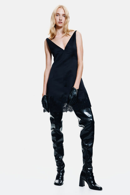 Lace-trimmed satin dress