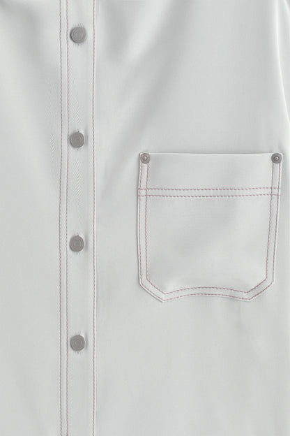 Denim-Effect Silk Funnel-Neck Shirt