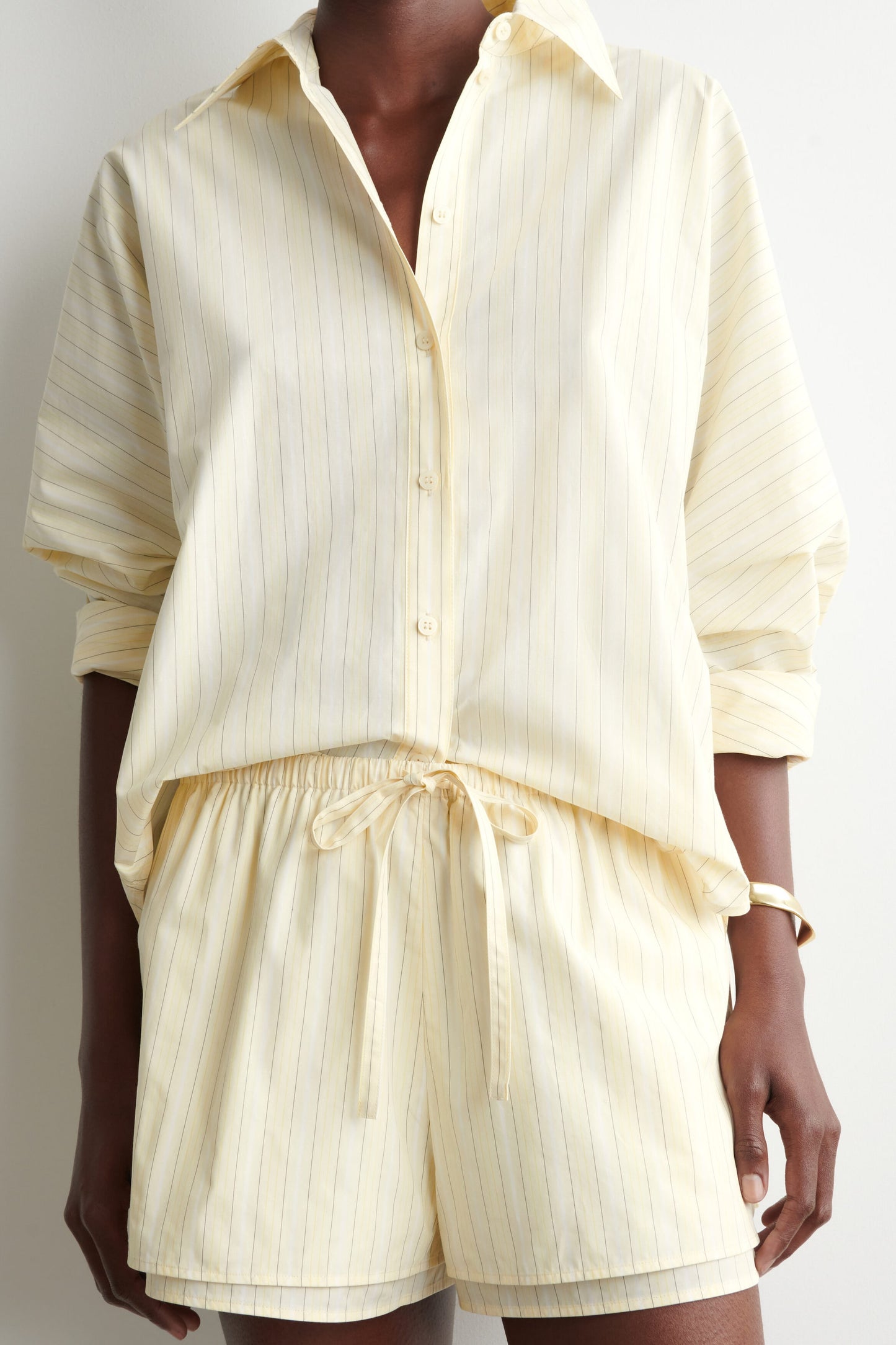 Layered cotton-poplin drawstring shorts