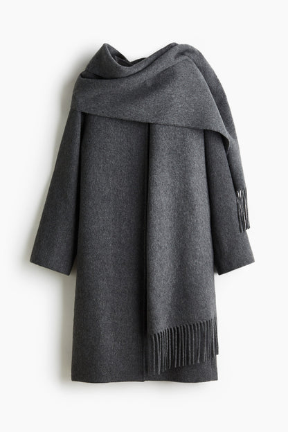 Scarf-detail wool-blend coat
