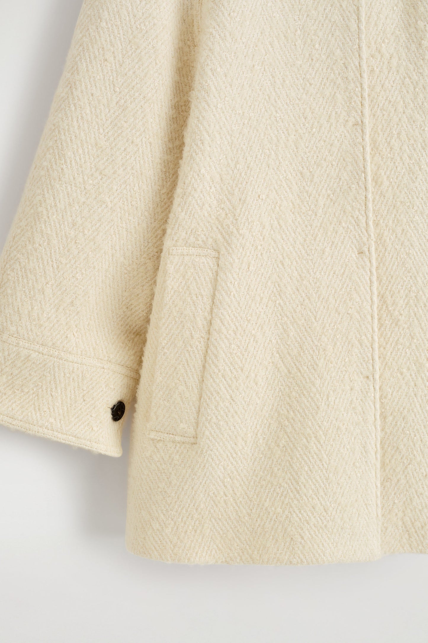 Funnel-neck wool-herringbone short coat