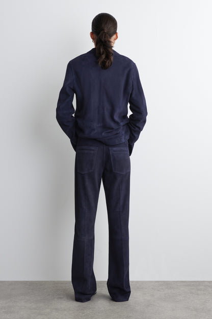 Suede Straight-Leg Trousers