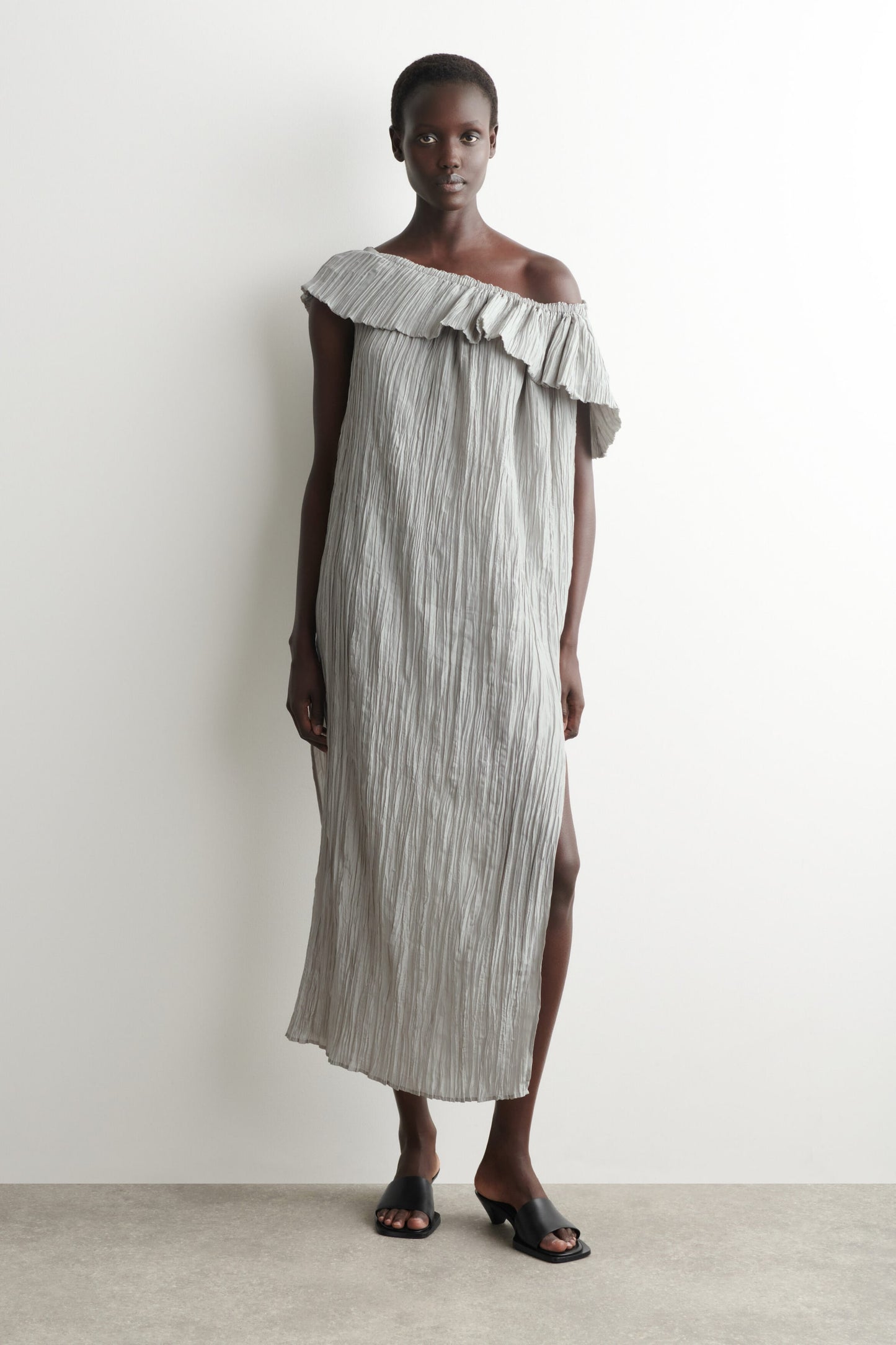 Asymmetric Pleated Silk Gown
