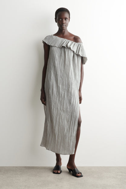 Asymmetric Pleated Silk Gown