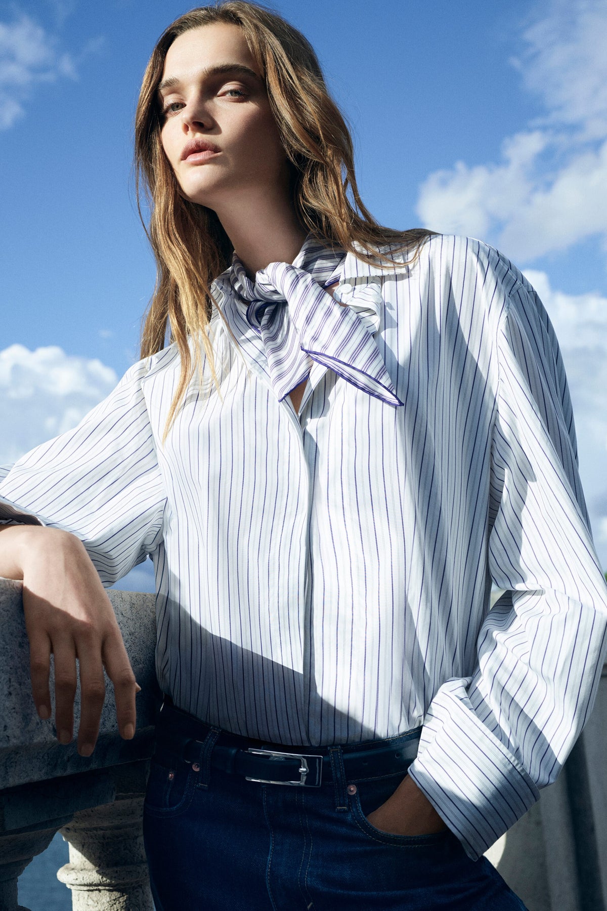Cutaway-Collar Striped Cotton-Blend Shirt