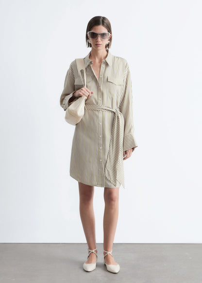 Tie-Belt Mini Shirt Dress