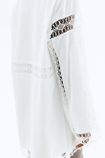 Lace-inset cotton dress
