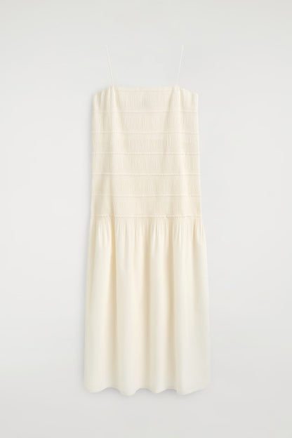 Ruched dropped-waist poplin midi dress