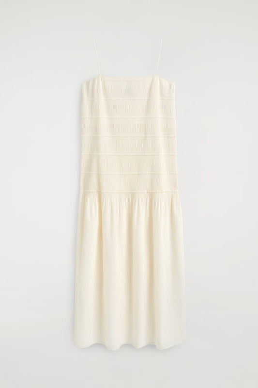 Ruched dropped-waist poplin midi dress