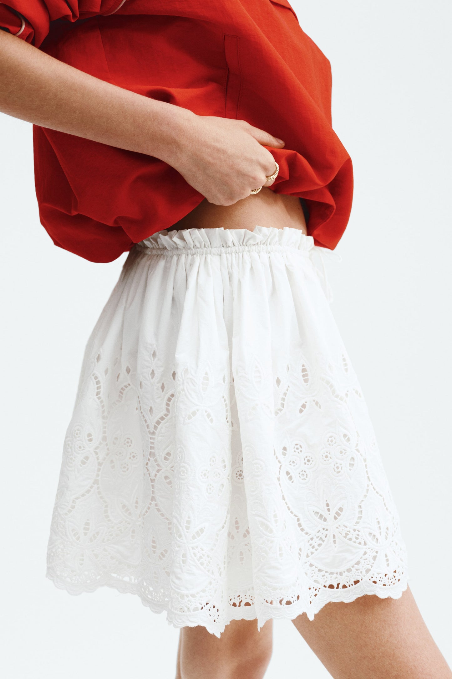 Broderie-anglaise drawstring skirt