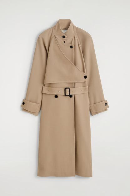 Wrap-Over Wool-Twill Trench Coat