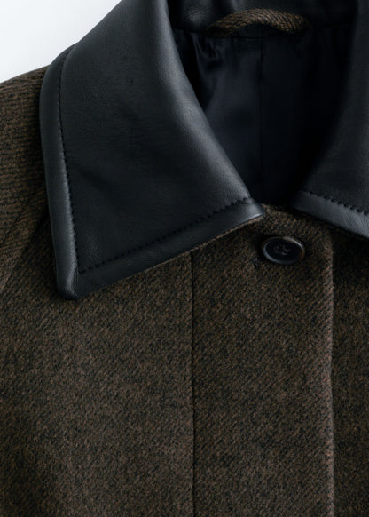 Oversized Leather-Collar Wool Coat