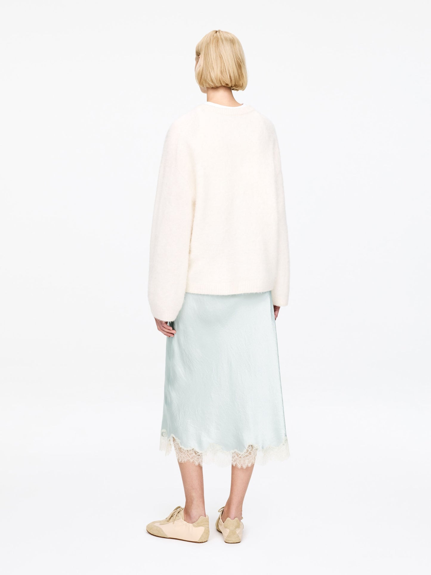 Lace-Detail Satin Skirt