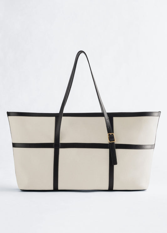 Leather-Trimmed Canvas Tote Bag