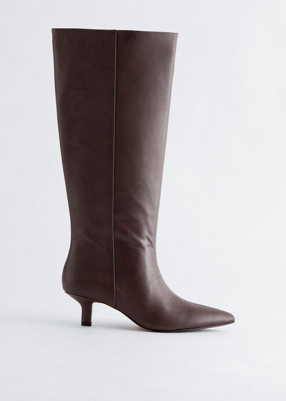 Kitten Heel Leather Knee Boots