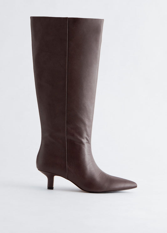Kitten Heel Leather Knee Boots