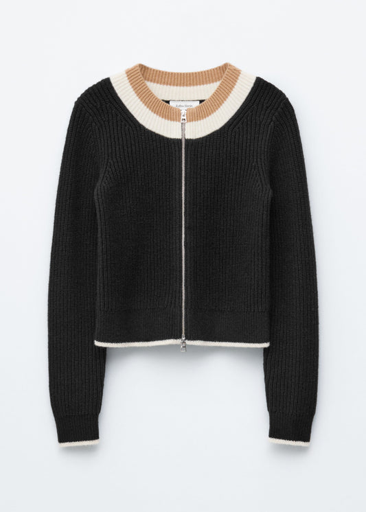 Contrast Trim Zip Cardigan