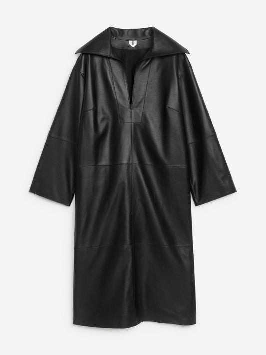 Open-Collar Leather Dress