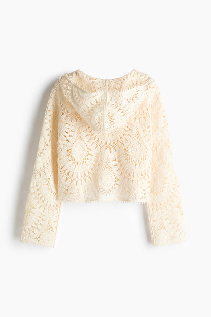 Crochet-look lace-up hoodie