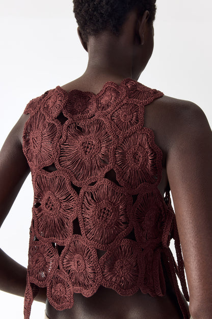 Asymmetric crochet-look top
