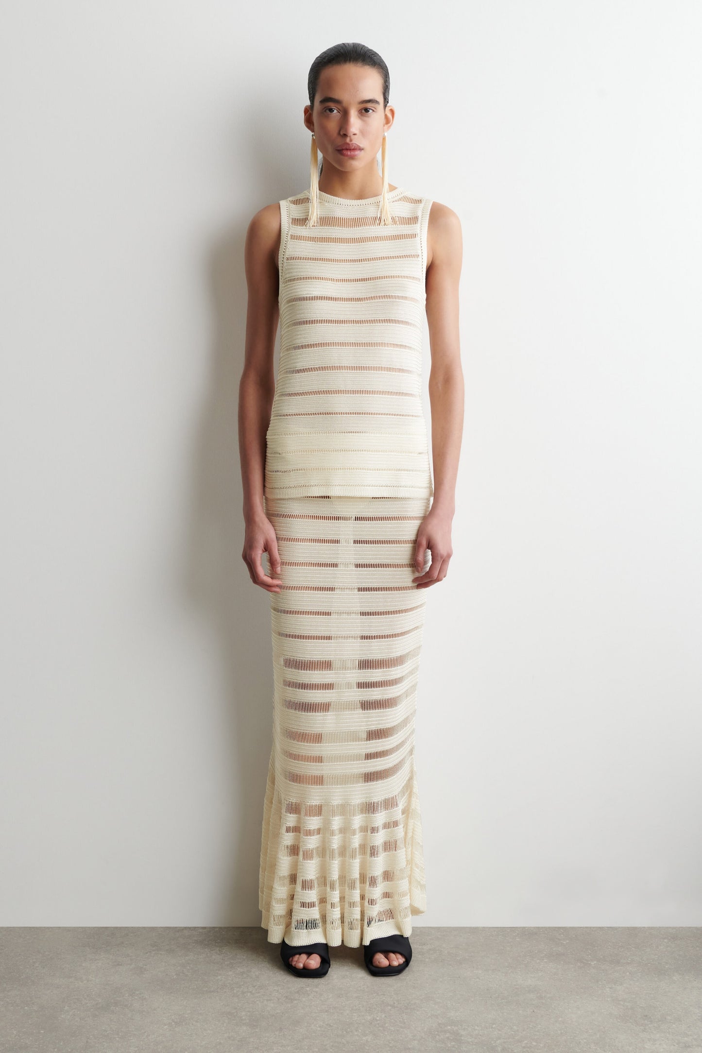 Ladder-Stitch Knitted Midi Skirt