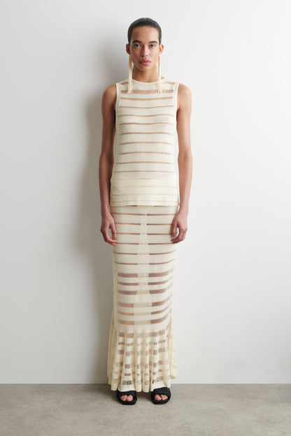 Ladder-Stitch Knitted Midi Skirt