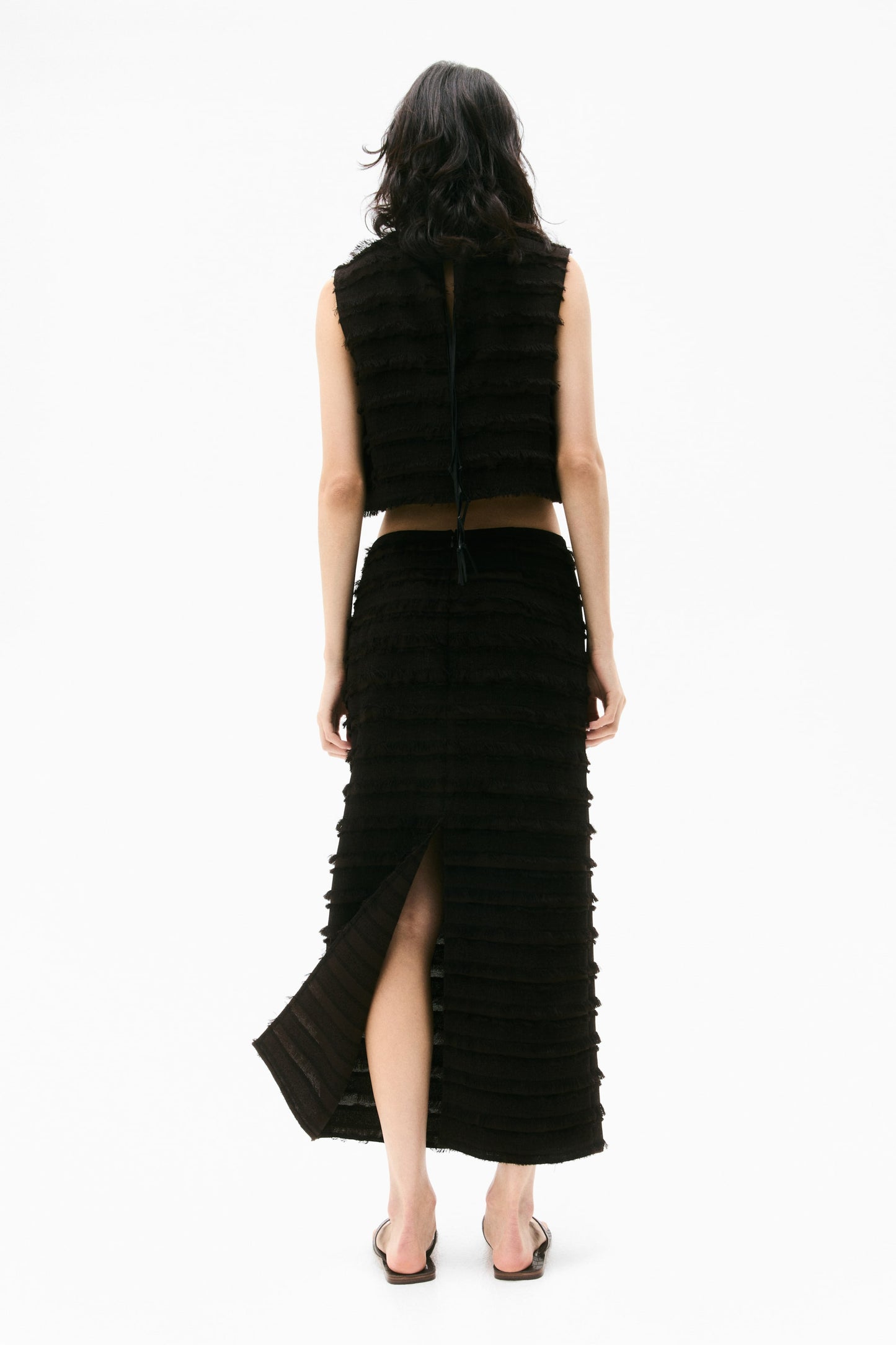 Fringe-trimmed midi skirt
