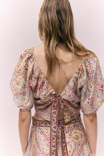 Cropped linen-blend top