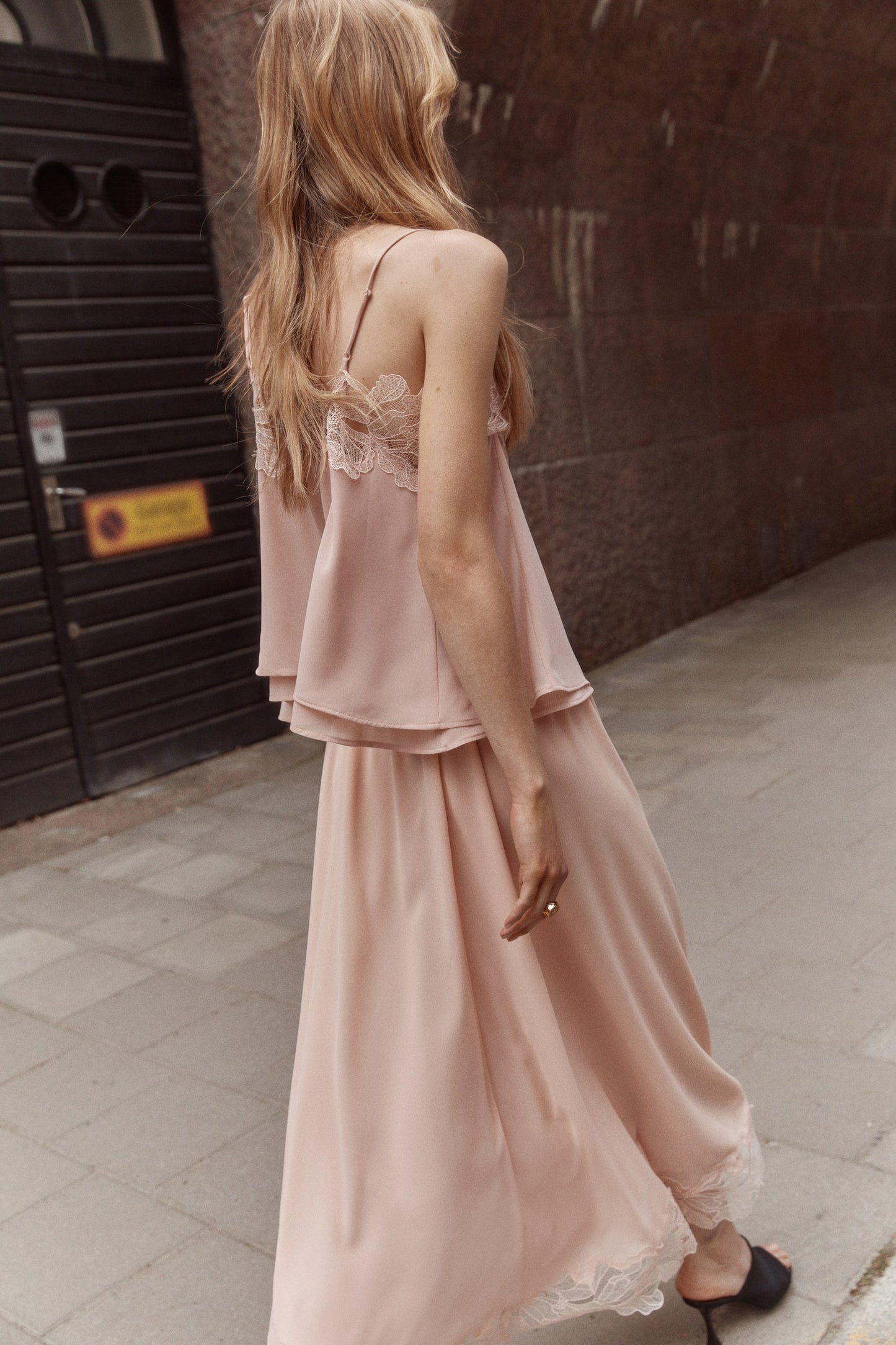 Lace-trimmed chiffon skirt