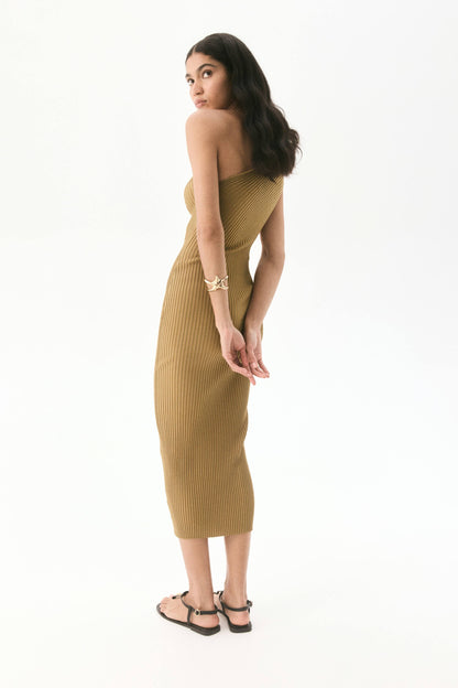 Rib-knit one-shoulder dress