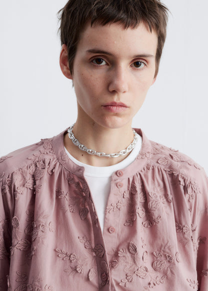 Voluminous Floral-Appliqué Blouse
