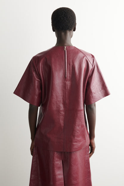 Panelled Textured-Leather T-Shirt