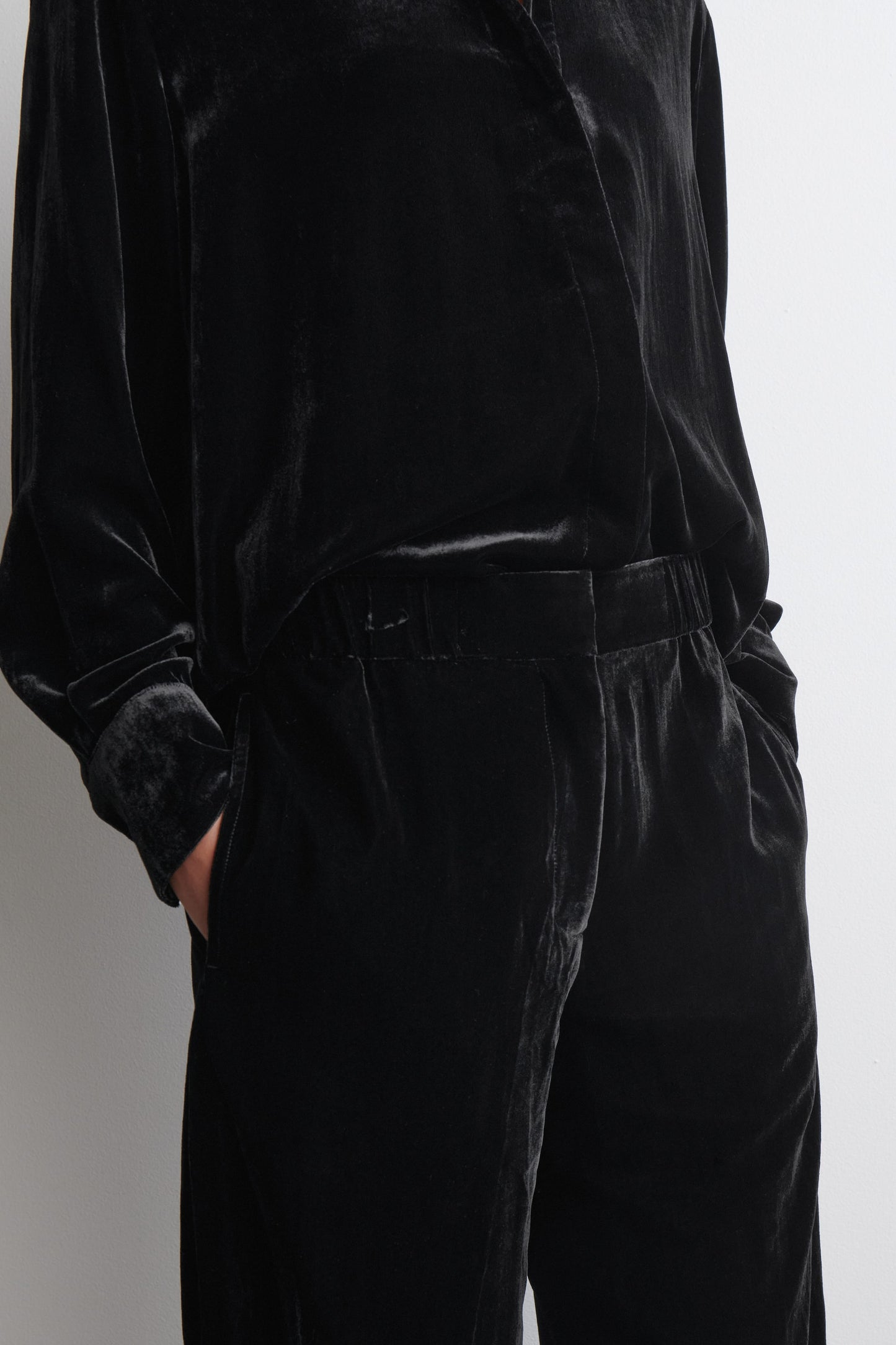 Velvet Elasticated Straight-Leg Trousers