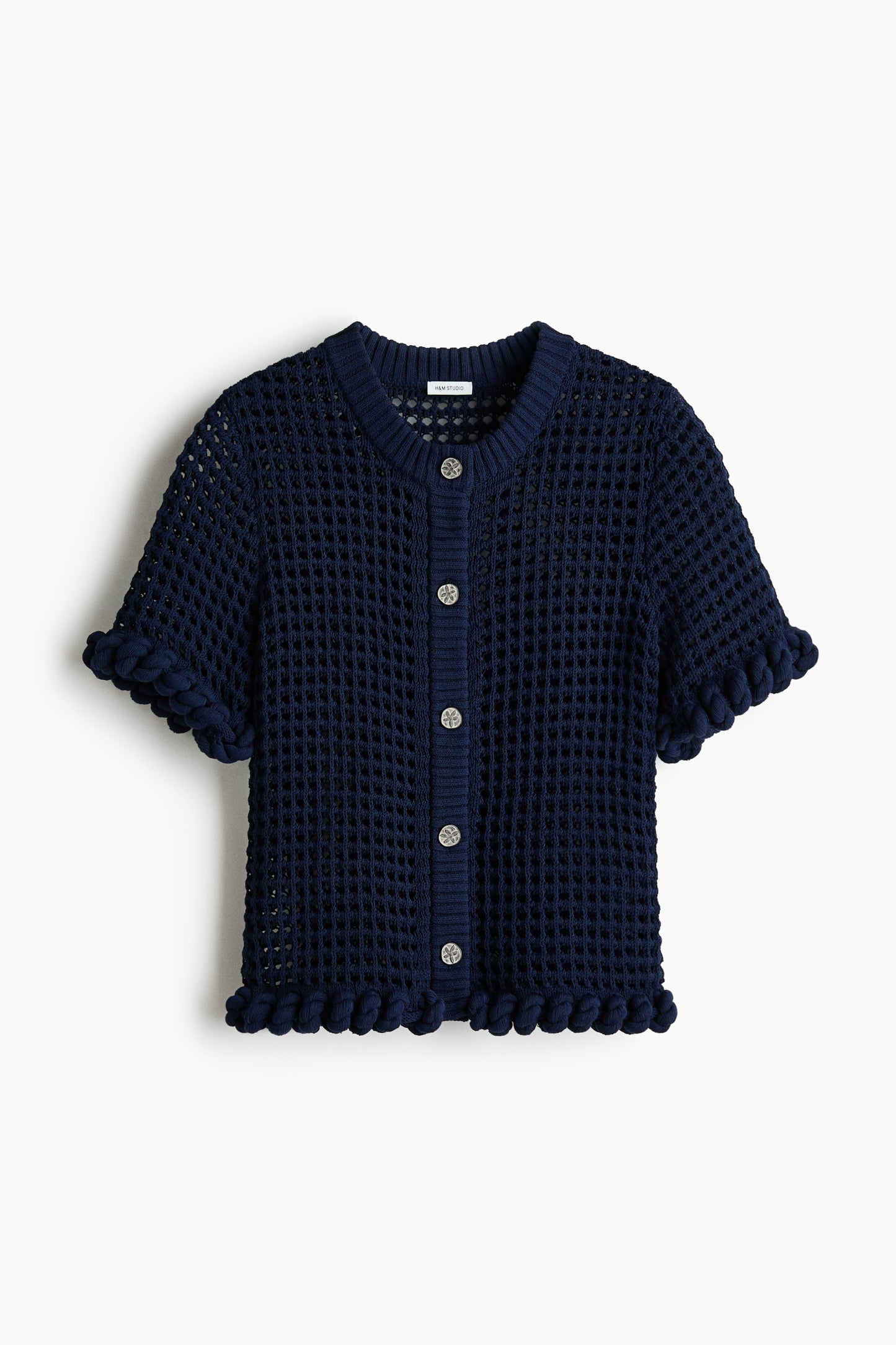 Rope-detail hole-knit cardigan