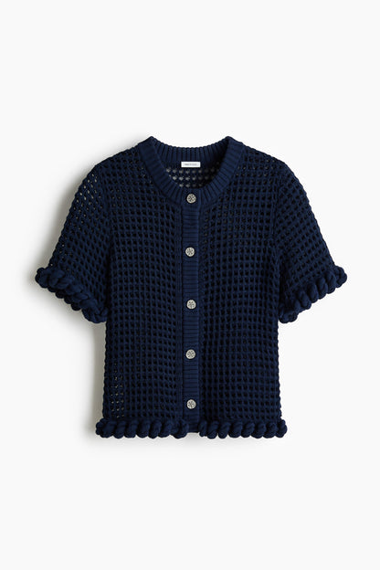 Rope-detail hole-knit cardigan