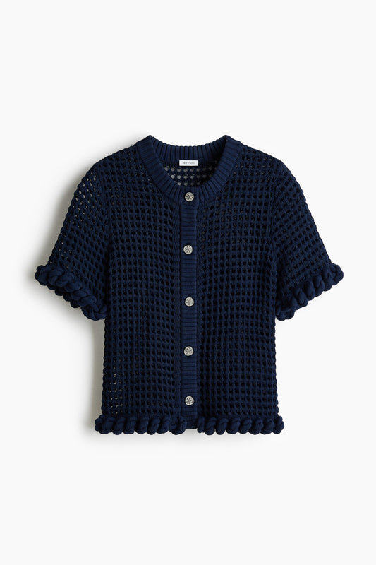 Rope-detail hole-knit cardigan