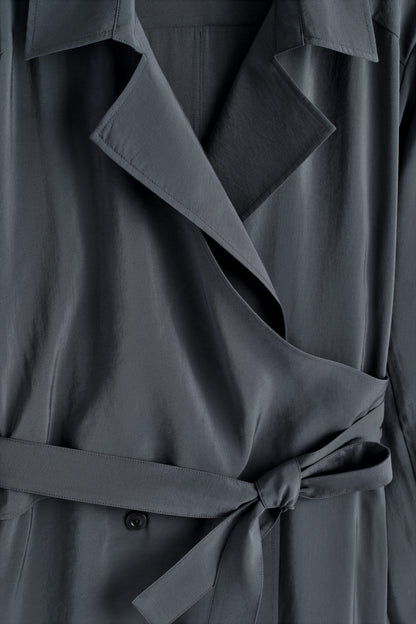 Belted Trench-Detail Midi Dress