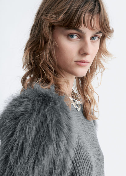 Faux Fur-Sleeve Wool Jumper