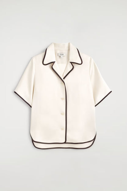 Contrast-Piped Satin Shirt
