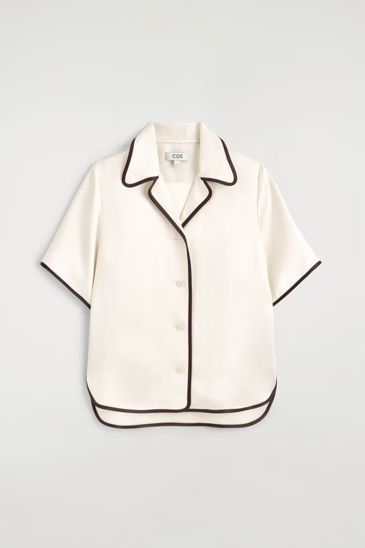 Contrast-Piped Satin Shirt
