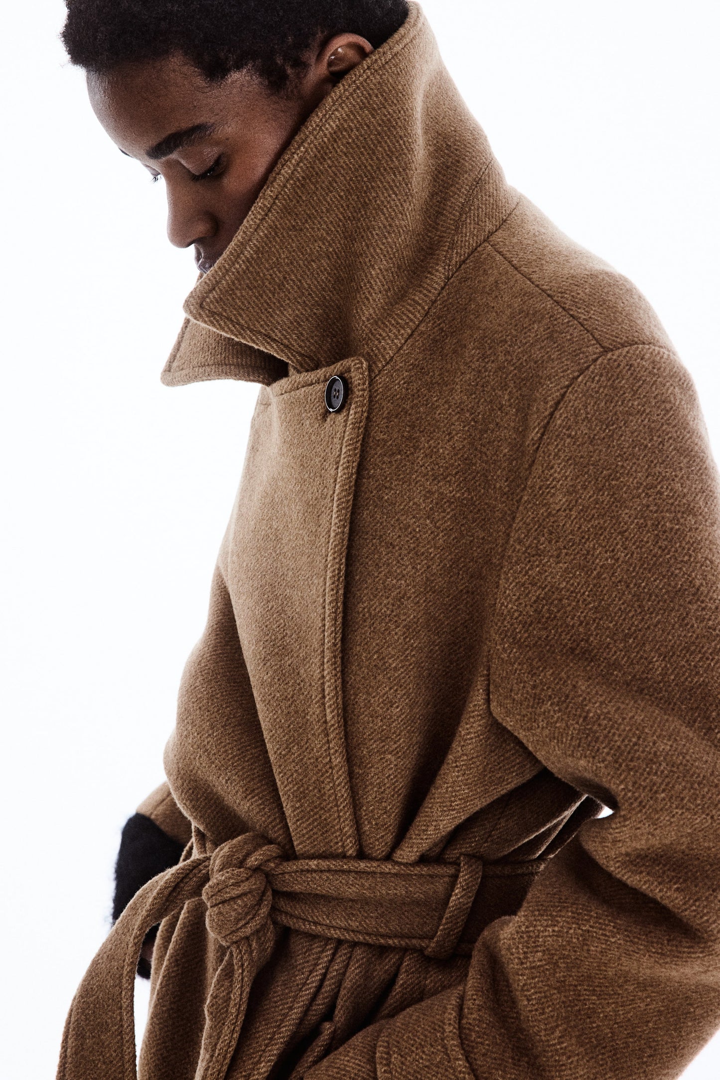 Wool-blend tie-belt coat