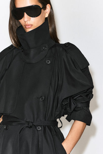 Funnel-Neck Cotton Trench Coat