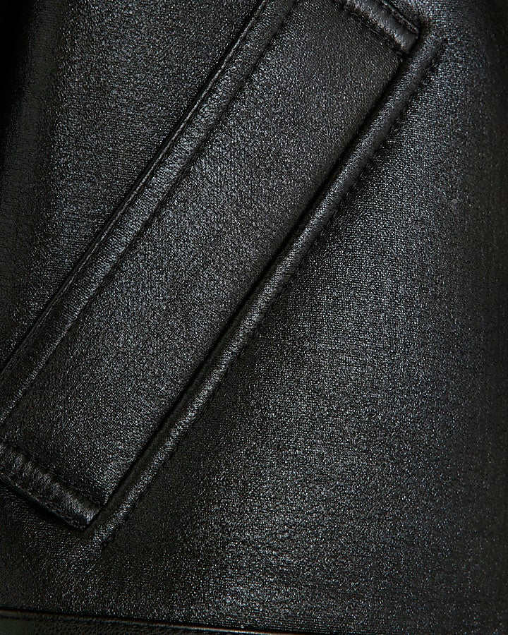 Black Faux Shearling Seam Aviator Jacket