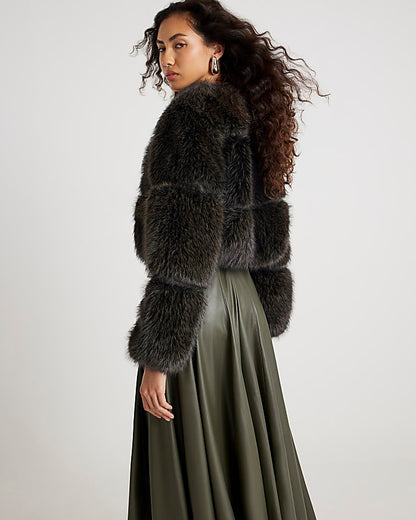Brown Cropped Faux Fur Jacket