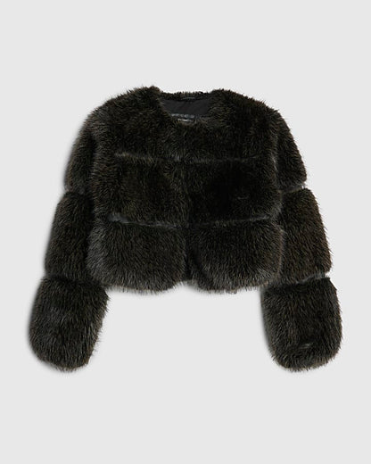 Brown Cropped Faux Fur Jacket